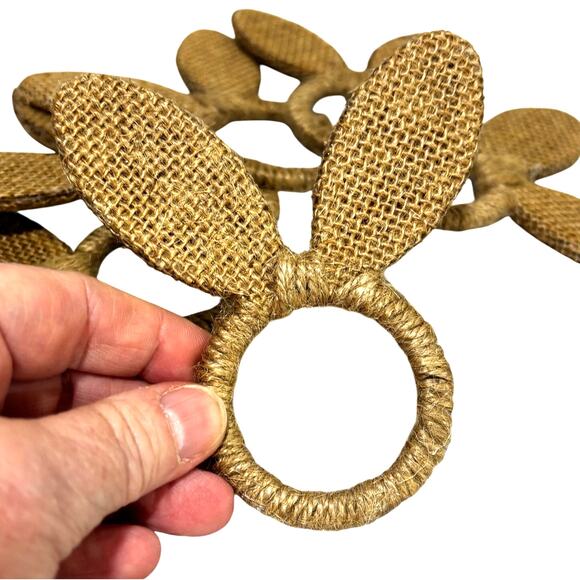 Napkin rings (6) Easter theme novelty bunny rabbit ears burlap holiday dining - Picture 1 of 4